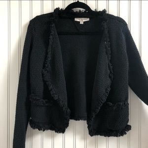 Loft Waffle Weave Fringed-Hem Open Cardigan